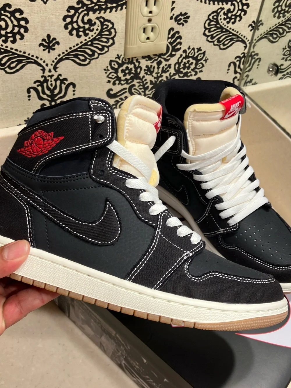 Jordan Black/White High-Top Sneakers with Red Logo